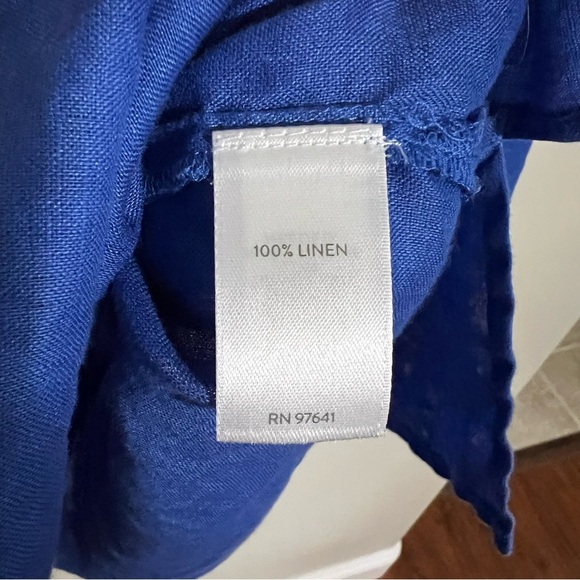 J Jill Love Linen Royal Blue Button Up Long Sleeve Shirt size medium - Picture 4 of 7